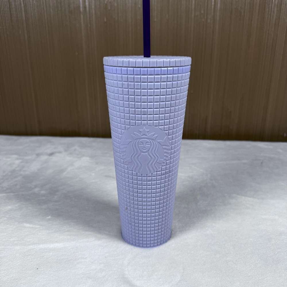 Starbucks Purple Studded Plastic Tumbler Large Insulated Cold Cup‎ With Straw